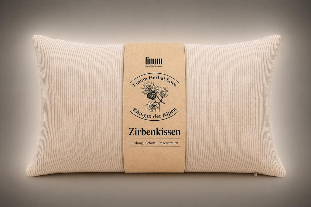 Zirbenkissen 30 x 50 cm - Duftkissen mit Zirbe, Bezug aus Leinen mit Streifenmuster